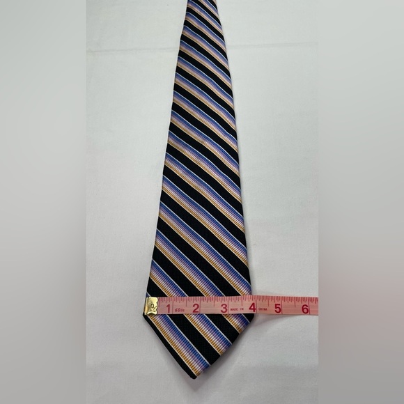 Dion Collection Silk Diagonal Striped Black Tie 4” x 60” - Picture 3 of 8